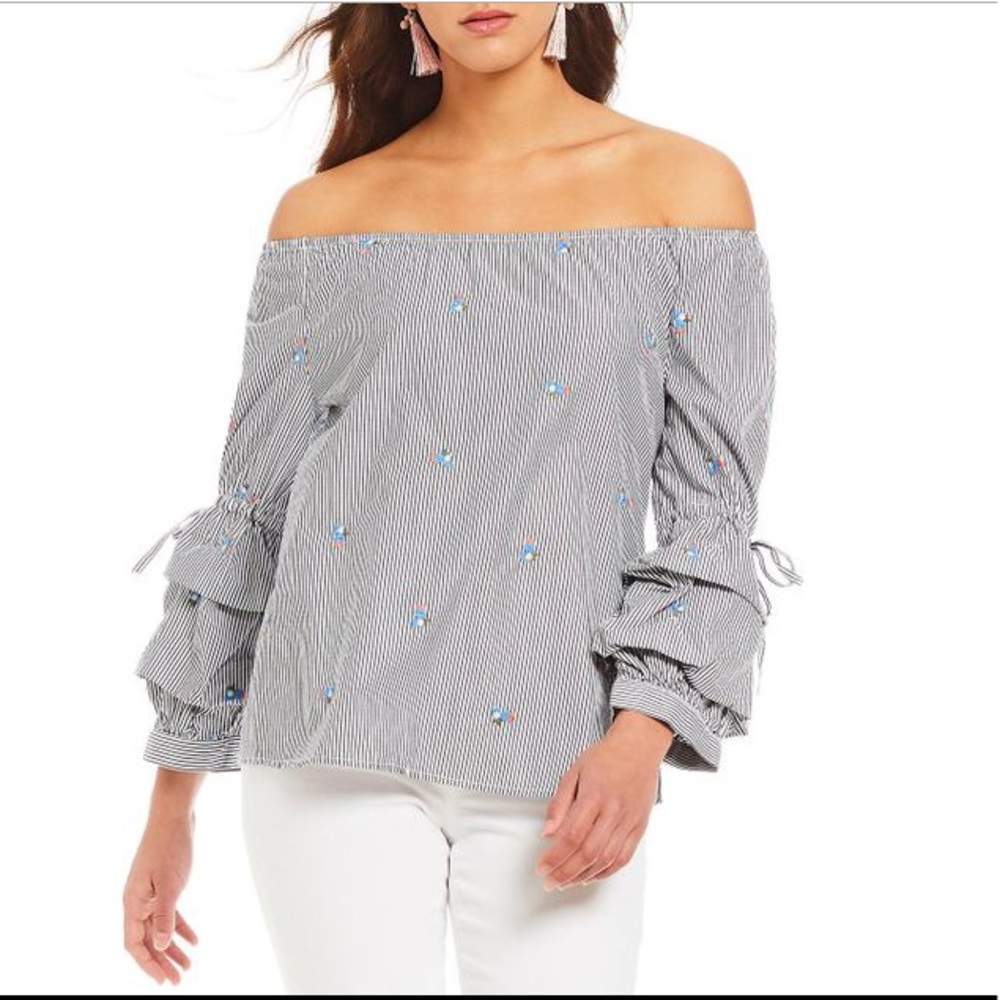 NWT Sanctuary Saffron striped off shoulder top